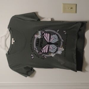 Delirious Olive Graphic Tee with Butterfly Design